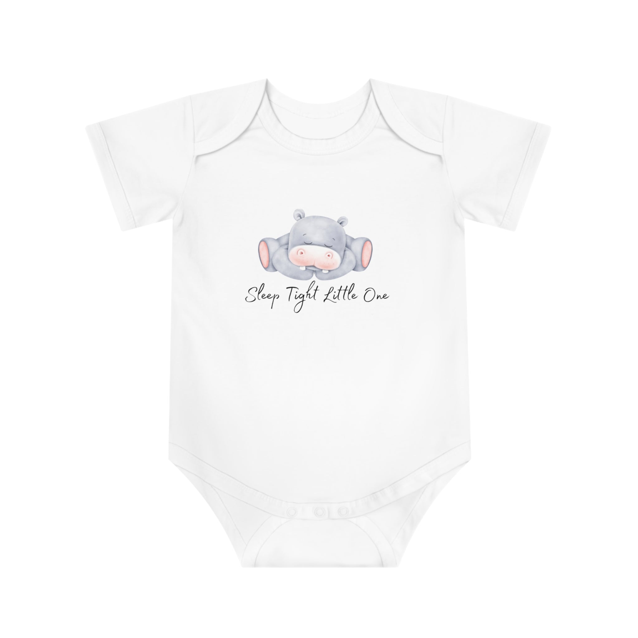 Sleepy Hippo Baby Bodysuit - "Sleep Tight Little One" Short Sleeve Infant Onesie
