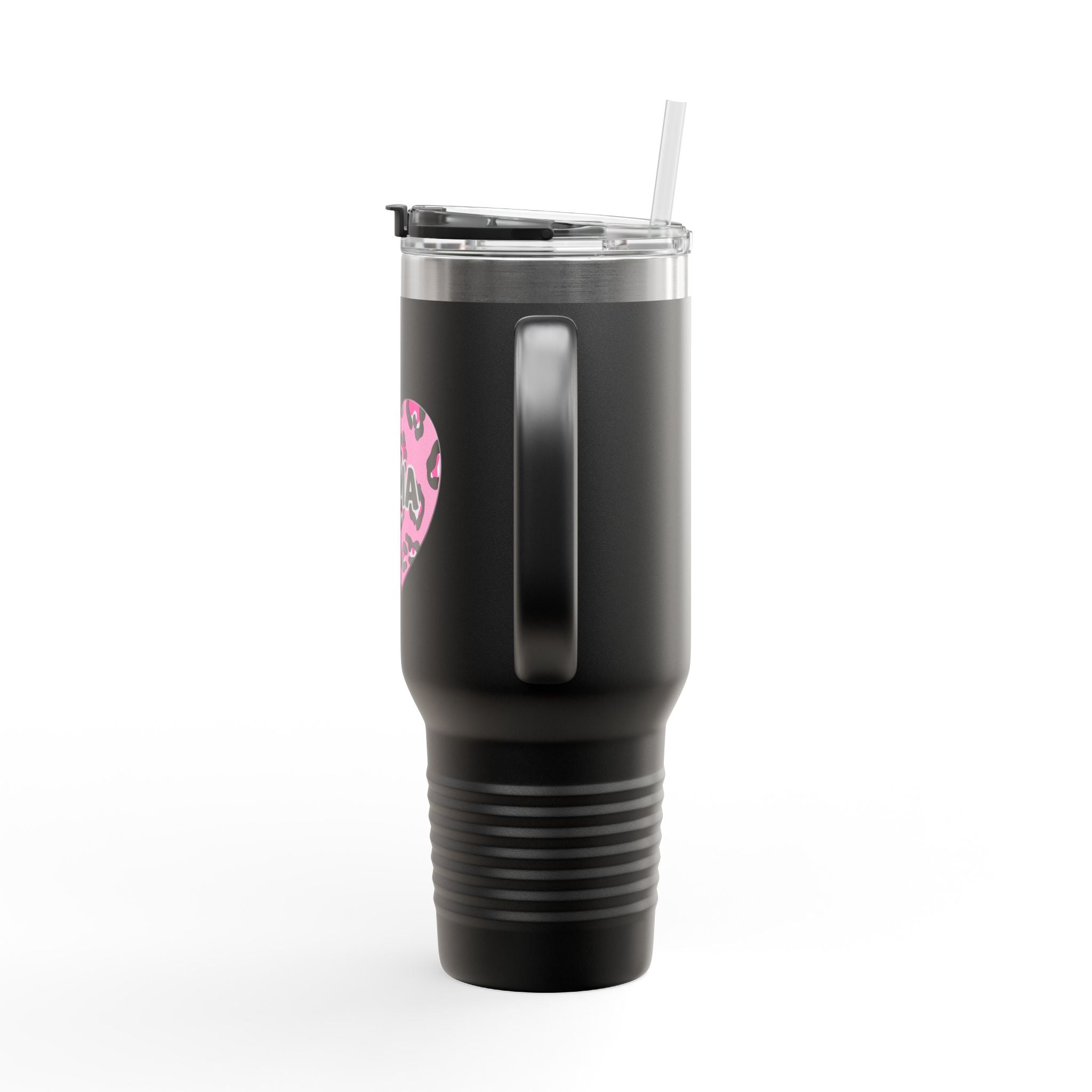 Mama Heart 40oz Insulated Travel Mug — Pink Leopard Tumbler for Moms