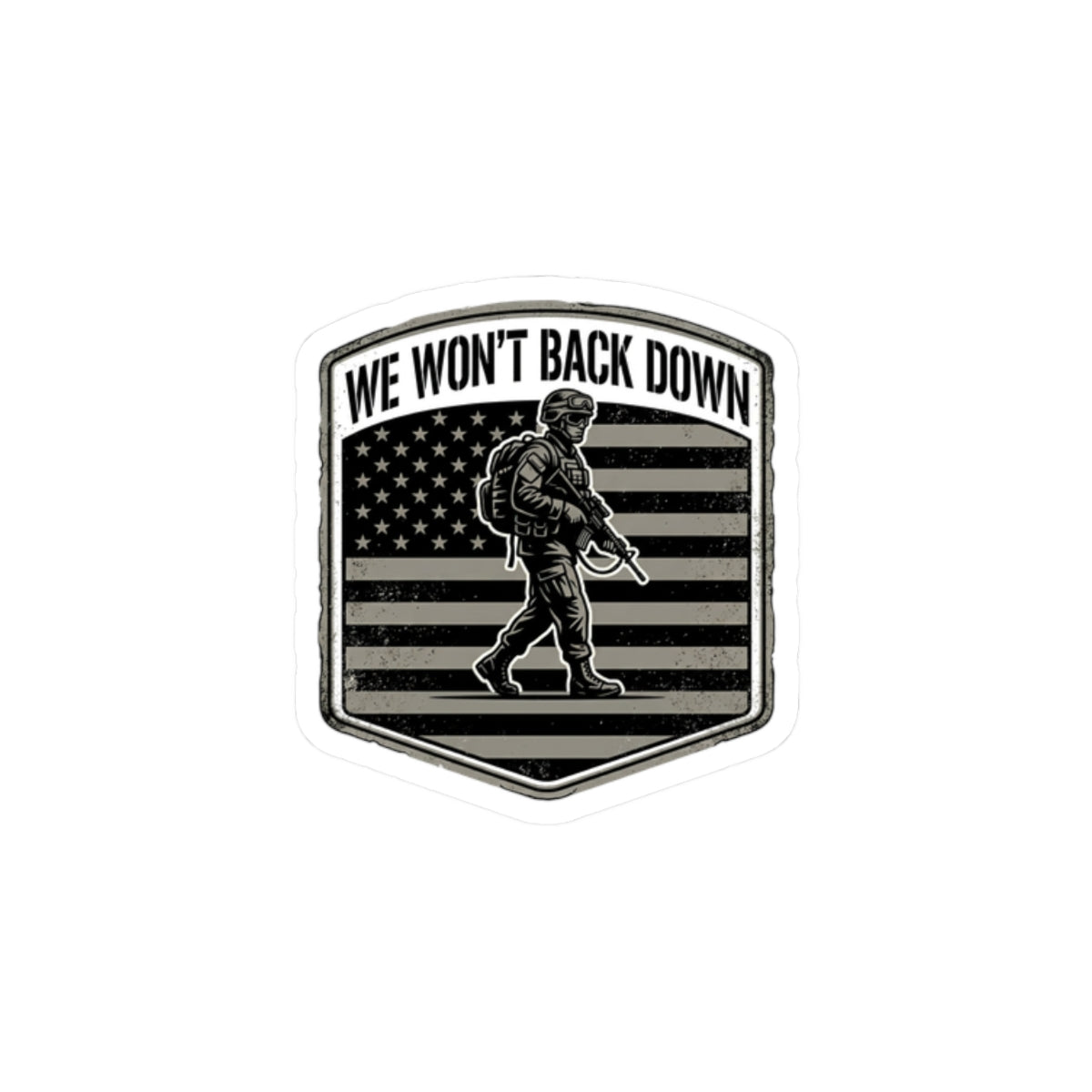 We Won't Back Down Sticker | minimalist patch, neutral colors, country pride