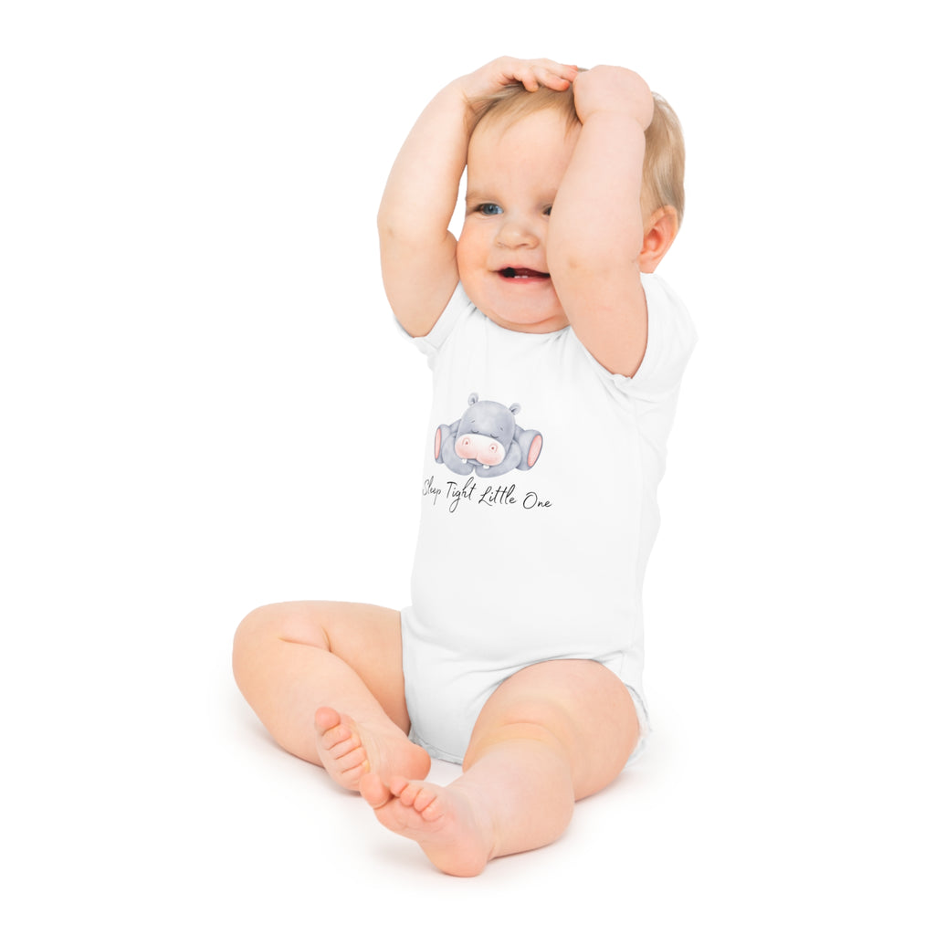 Sleepy Hippo Baby Bodysuit - "Sleep Tight Little One" Short Sleeve Infant Onesie