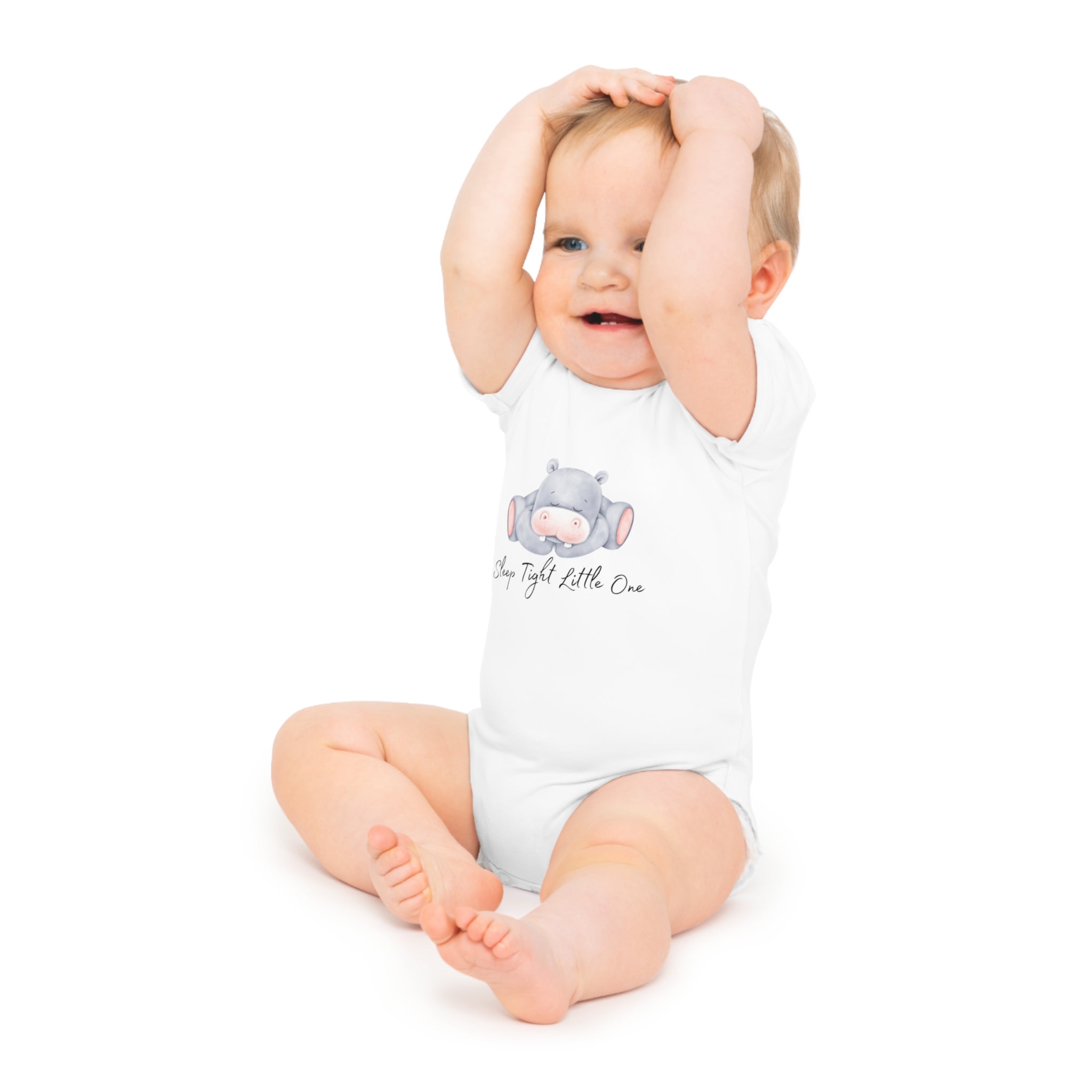 Sleepy Hippo Baby Bodysuit - "Sleep Tight Little One" Short Sleeve Infant Onesie