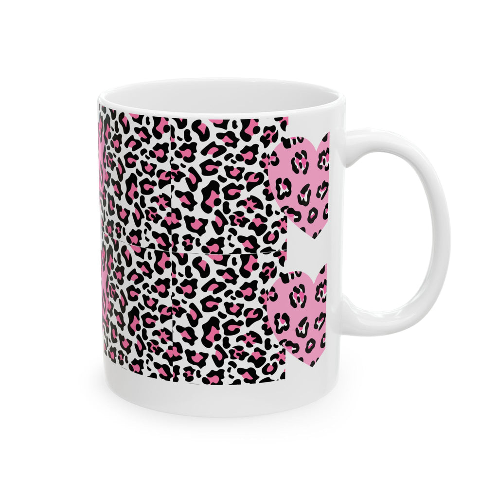 Pink Leopard Heart Ceramic Mug — Animal Print Valentine Coffee Cup (11oz & 15oz)