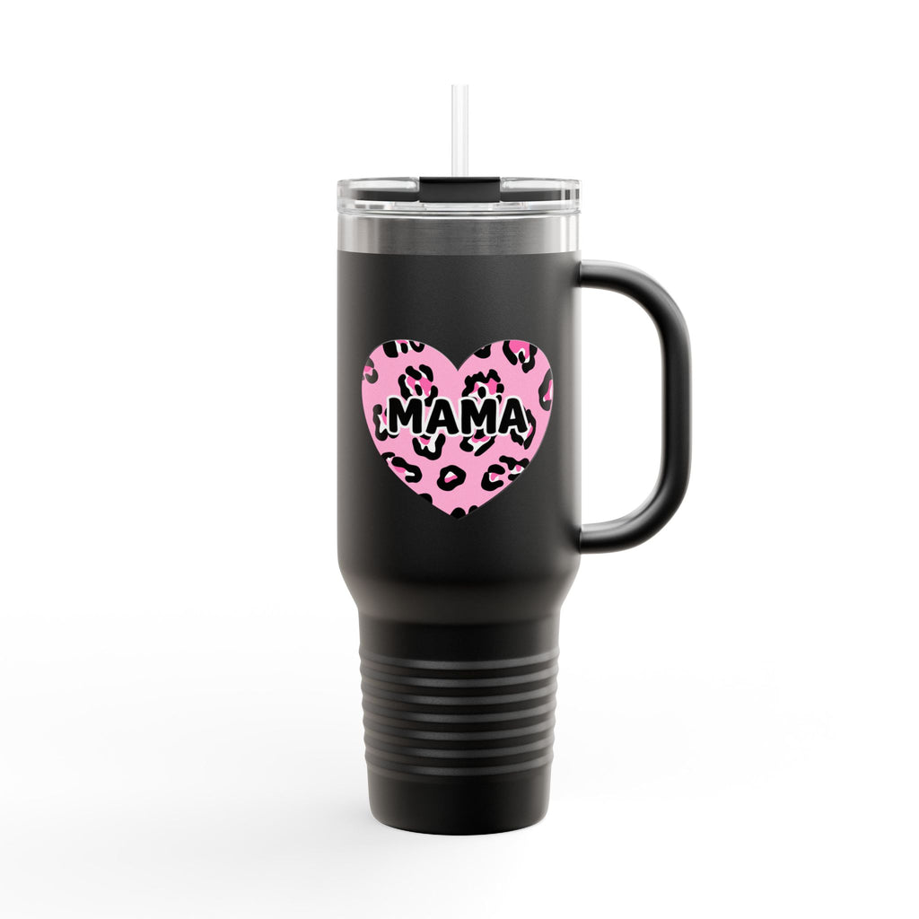 Mama Heart 40oz Insulated Travel Mug — Pink Leopard Tumbler for Moms
