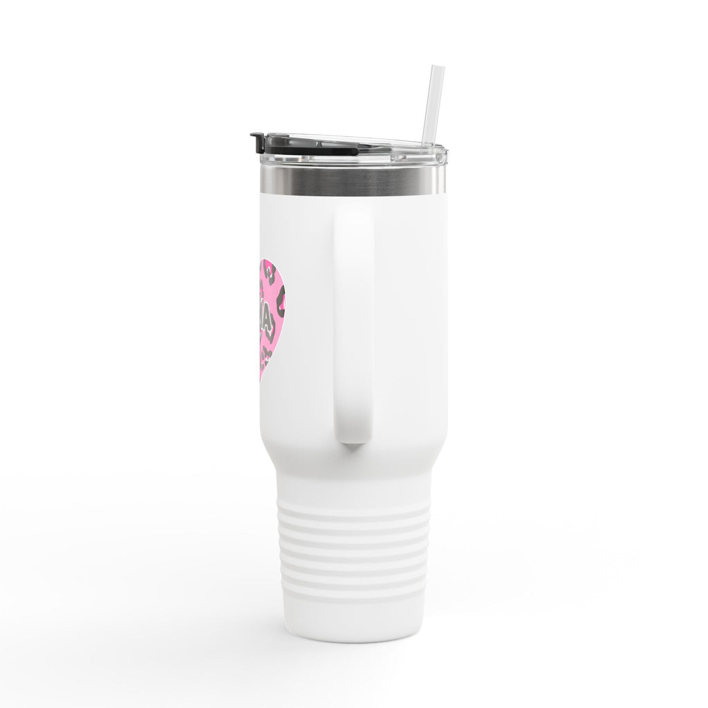Mama Heart 40oz Insulated Travel Mug — Pink Leopard Tumbler for Moms