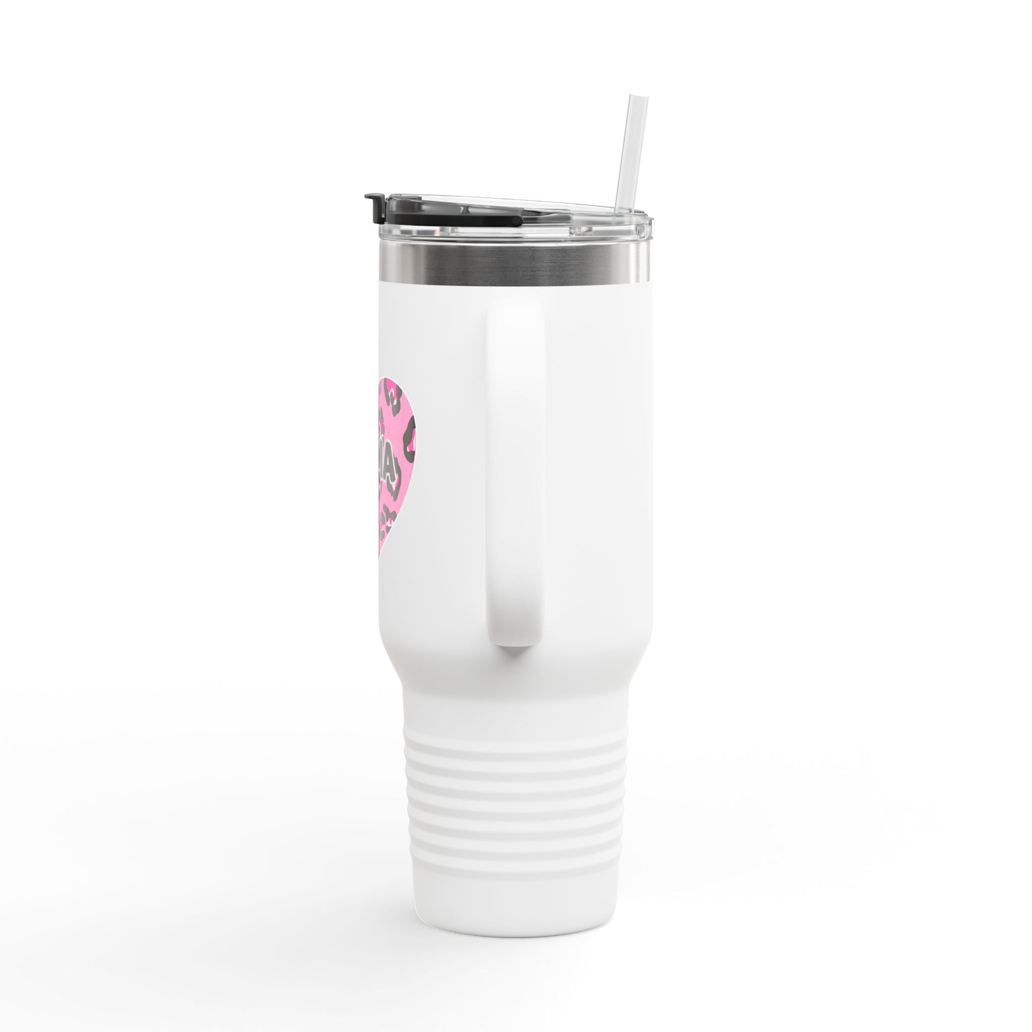 Mama Heart 40oz Insulated Travel Mug — Pink Leopard Tumbler for Moms