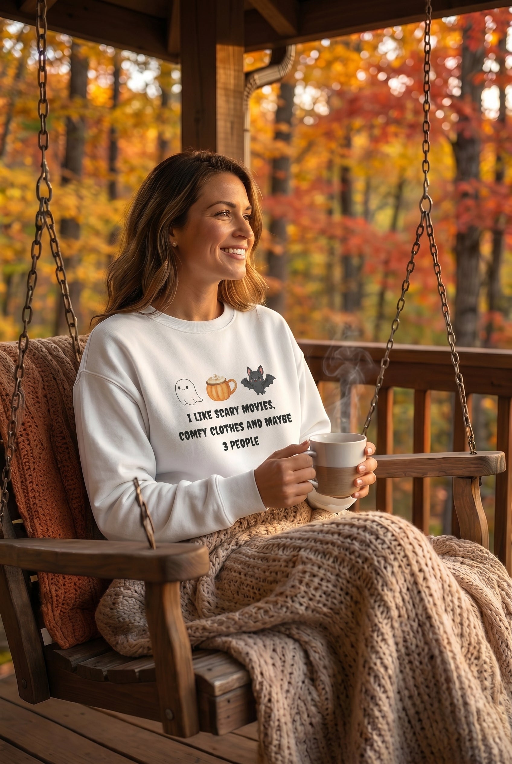 Sweatshirt — I Like Scary Movies, Comfy Clothes & Maybe 3 People (Cute Ghost, Pumpkin & Bat)