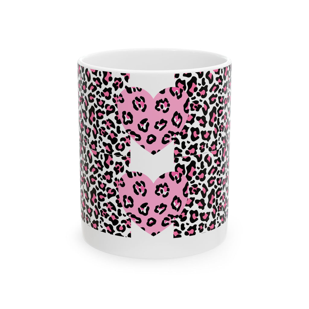 Pink Leopard Heart Ceramic Mug — Animal Print Valentine Coffee Cup (11oz & 15oz)