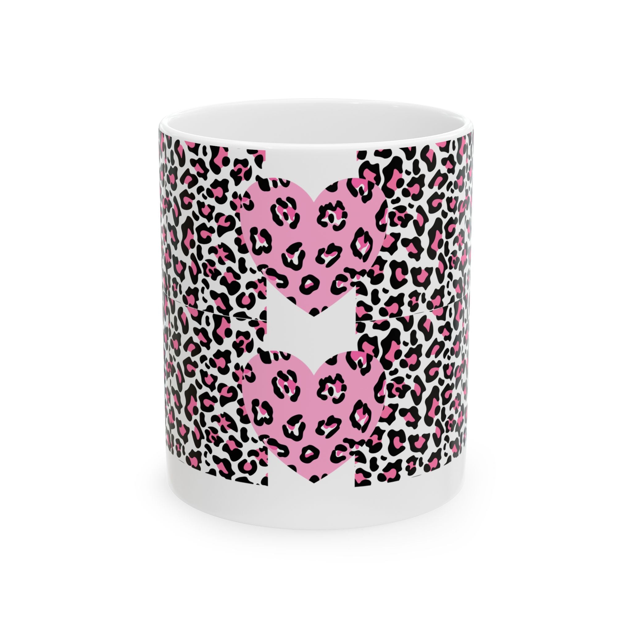 Pink Leopard Heart Ceramic Mug — Animal Print Valentine Coffee Cup (11oz & 15oz)