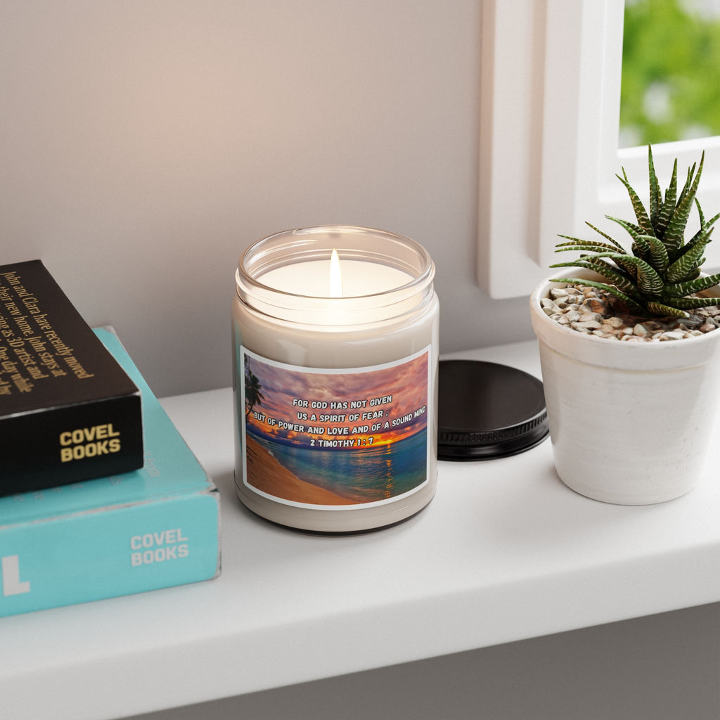 Inspirational Beach Candle — 2 Timothy 1:7 Scented Soy Jar, 9oz