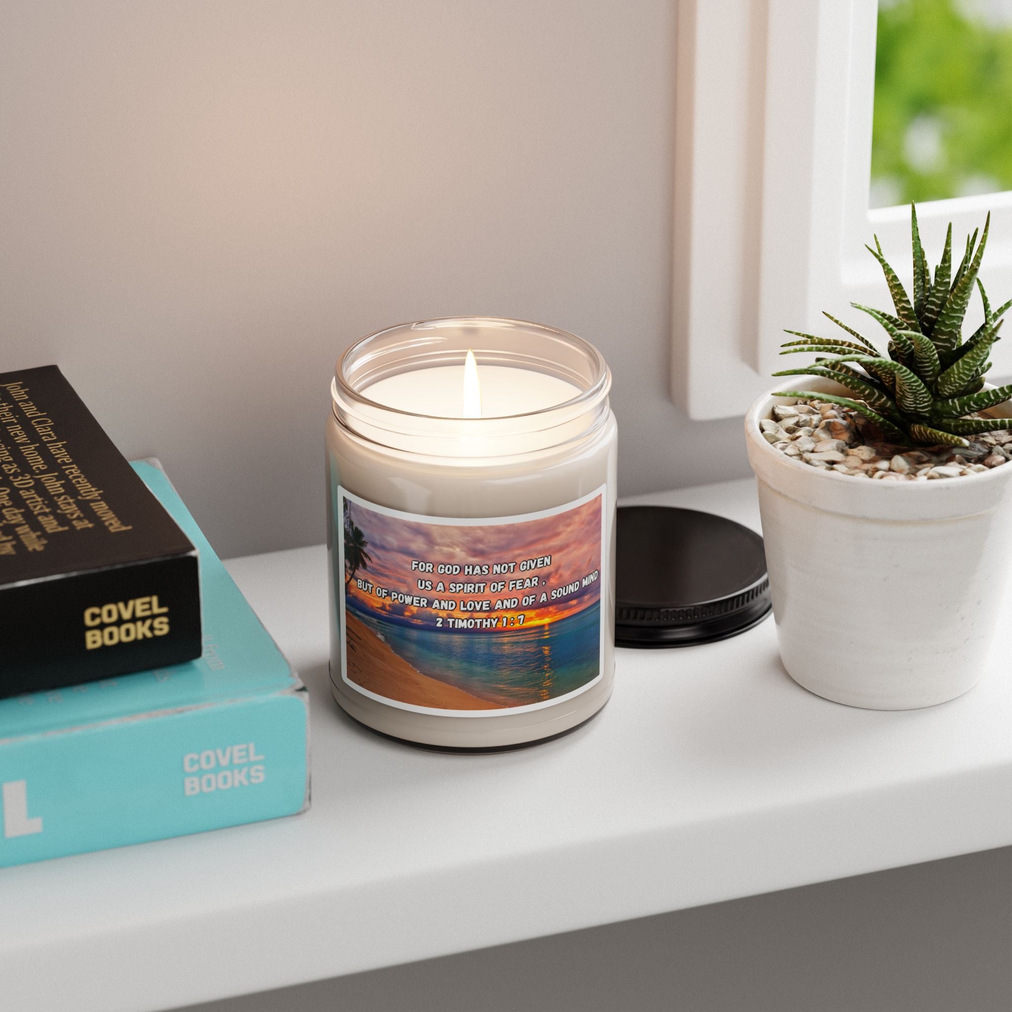 Inspirational Beach Candle — 2 Timothy 1:7 Scented Soy Jar, 9oz