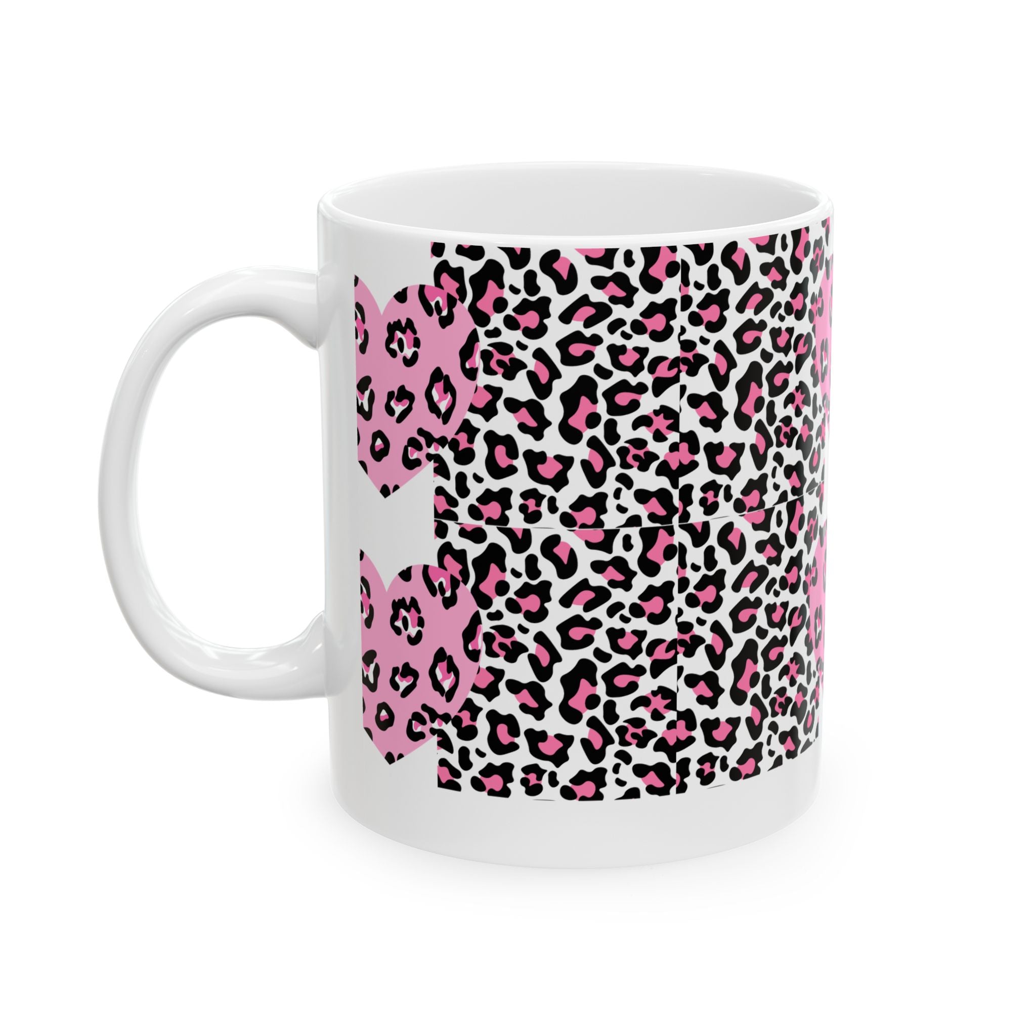 Pink Leopard Heart Ceramic Mug — Animal Print Valentine Coffee Cup (11oz & 15oz)