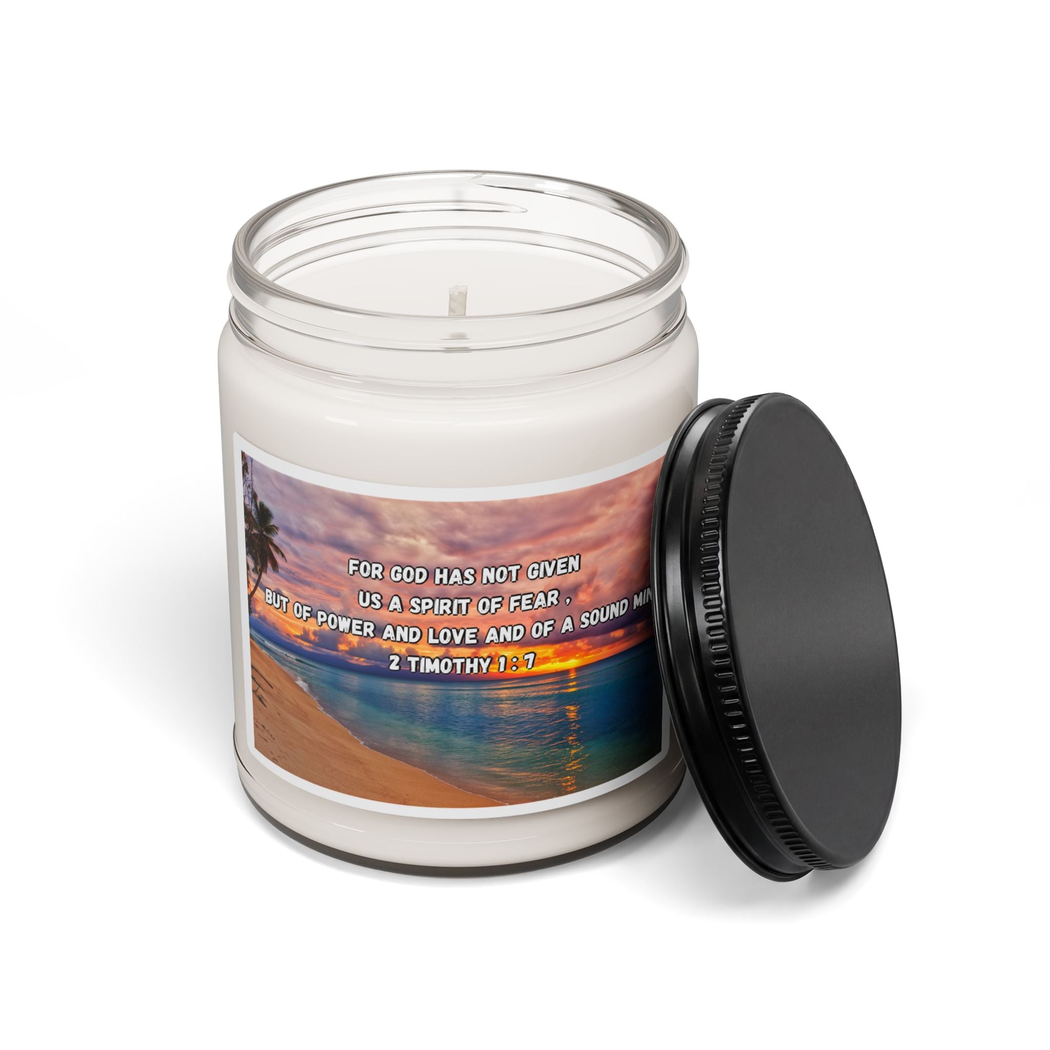 Inspirational Beach Candle — 2 Timothy 1:7 Scented Soy Jar, 9oz