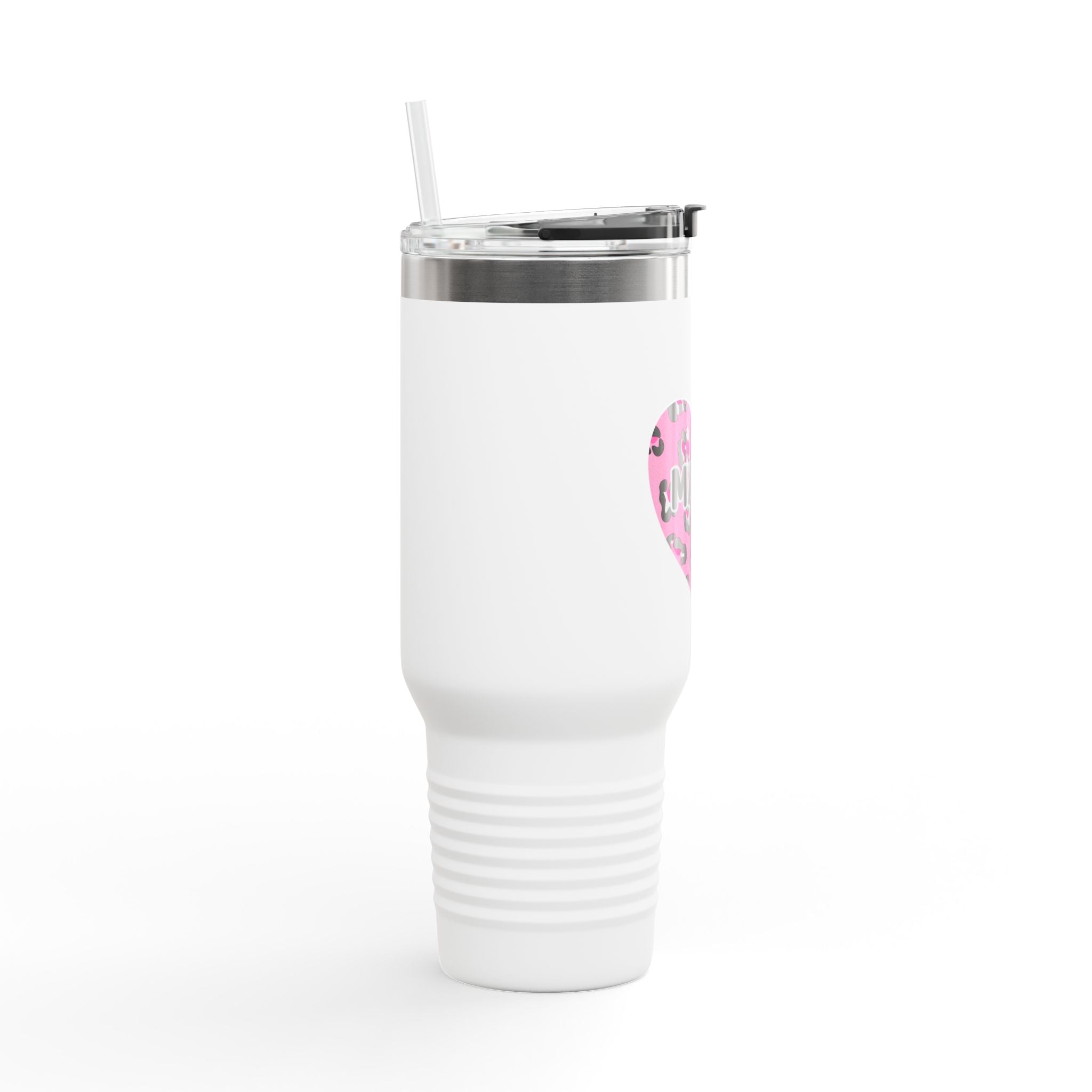 Mama Heart 40oz Insulated Travel Mug — Pink Leopard Tumbler for Moms