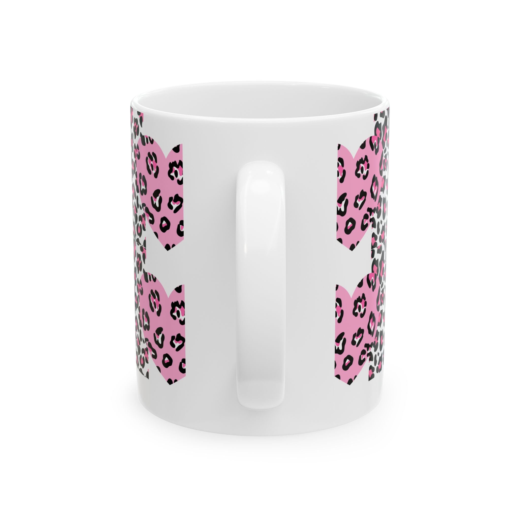 Pink Leopard Heart Ceramic Mug — Animal Print Valentine Coffee Cup (11oz & 15oz)