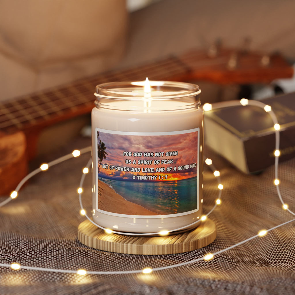 Inspirational Beach Candle — 2 Timothy 1:7 Scented Soy Jar, 9oz