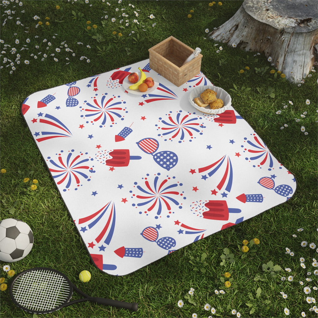 Patriotic Fireworks Picnic Blanket – Red White Blue 4th of July Outdoor Throw