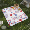Patriotic Fireworks Picnic Blanket – Red White Blue 4th of July Outdoor Throw