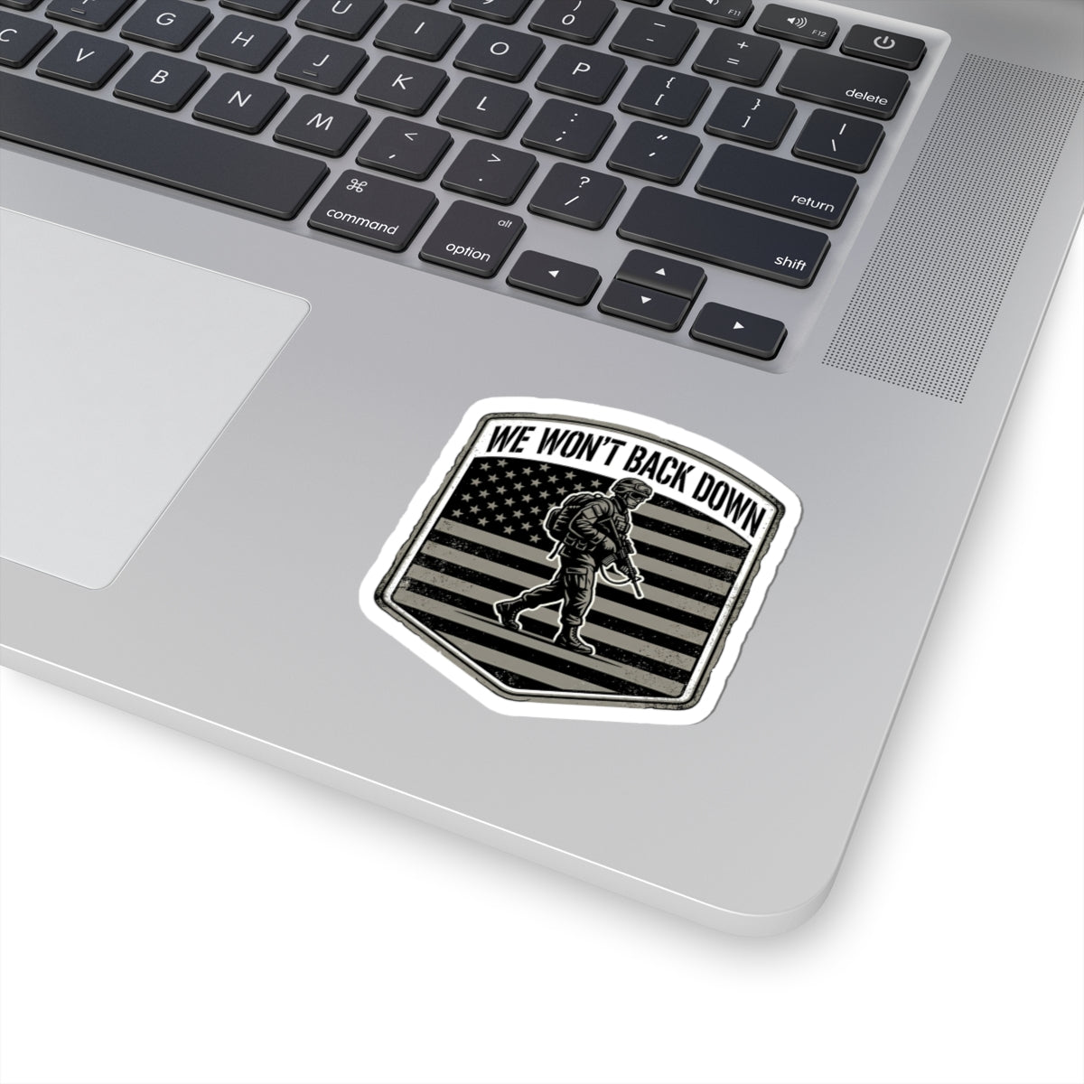 We Won't Back Down Sticker | minimalist patch, neutral colors, country pride