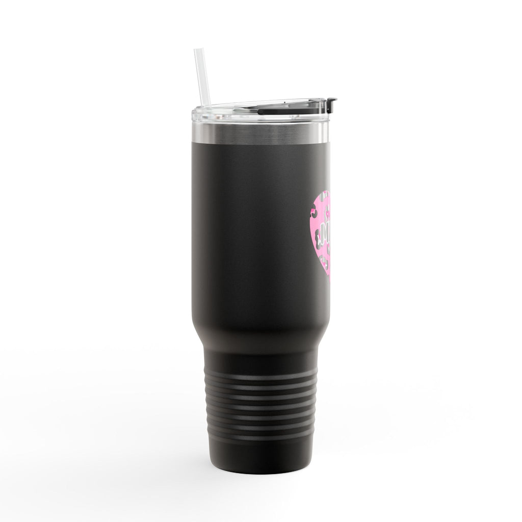 Mama Heart 40oz Insulated Travel Mug — Pink Leopard Tumbler for Moms
